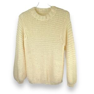 Handmade Knit Sweater Cream Off White Beige Balloon Sleeve Womens Size M-L‎